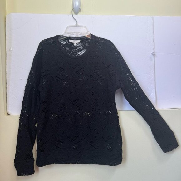 IRO Crochet Lace Cotton Blend Sweater Crew Neck Knit Long Sleeves Sheer Black 40 - Picture 2 of 16